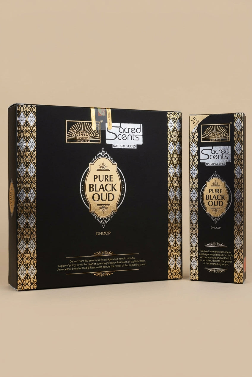 Pure Black Oud Encens Dhoop – Sacred Scents – Boîte de 6 paquets