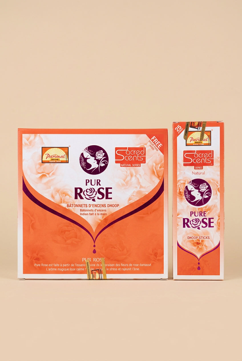 Encens Dhoop Pur Rose – Sacred Scents – Boîte de 6 paquets