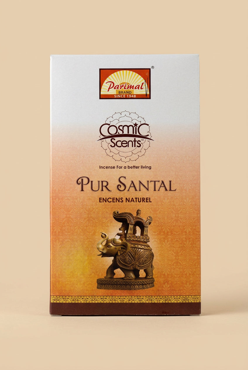 Pur Santal Bâtonnets d’encens – Cosmic Scents par Parimal – Boîte de 12 paquets