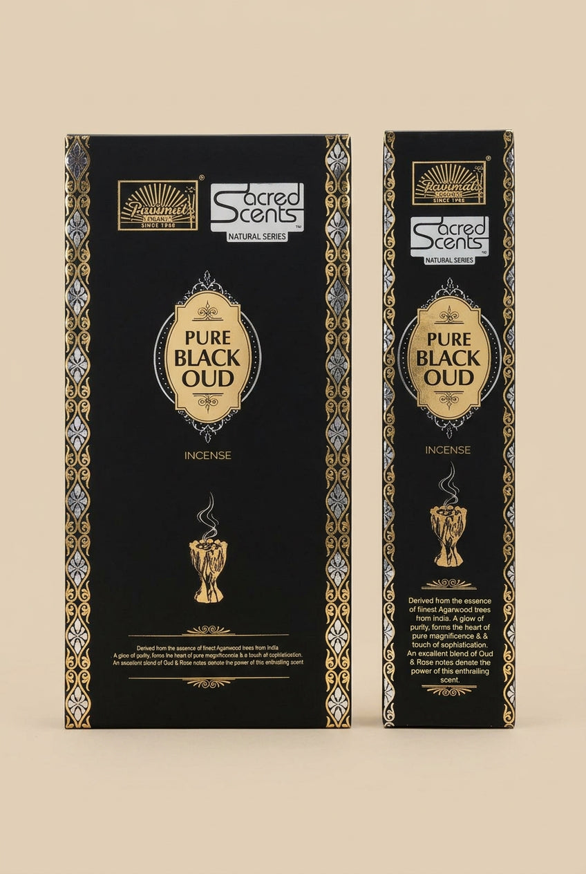 Pure Black Oud Bâtonnets d'encens – Sacred Scents – Boîte de 6 paquets