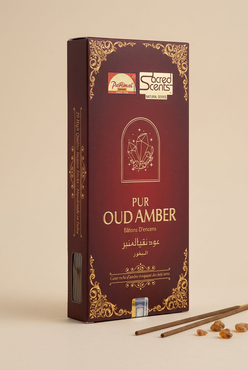 Pure Oud Amber Bâtonnets d'encens – Sacred Scents – Boîte de 6 paquets