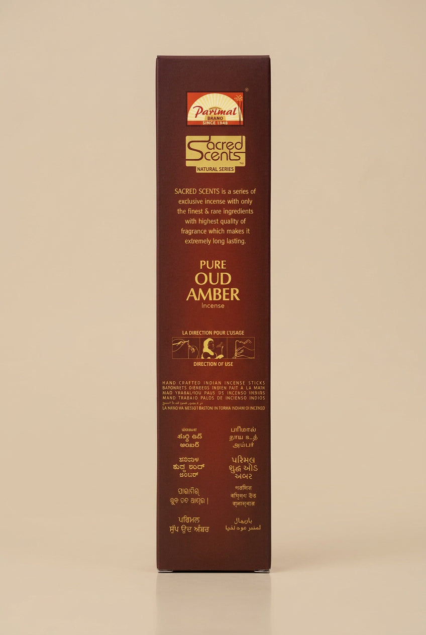 Pure Oud Amber Bâtonnets d'encens – Sacred Scents – Boîte de 6 paquets