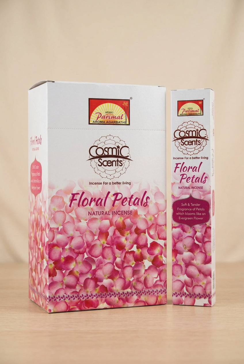 Floral Petals Bâtonnets d’encens – Cosmic Scents par Parimal – Boîte de 12 paquets