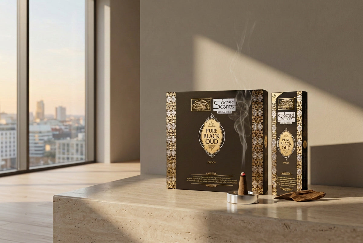Pure Black Oud Encens Dhoop – Sacred Scents – Boîte de 6 paquets