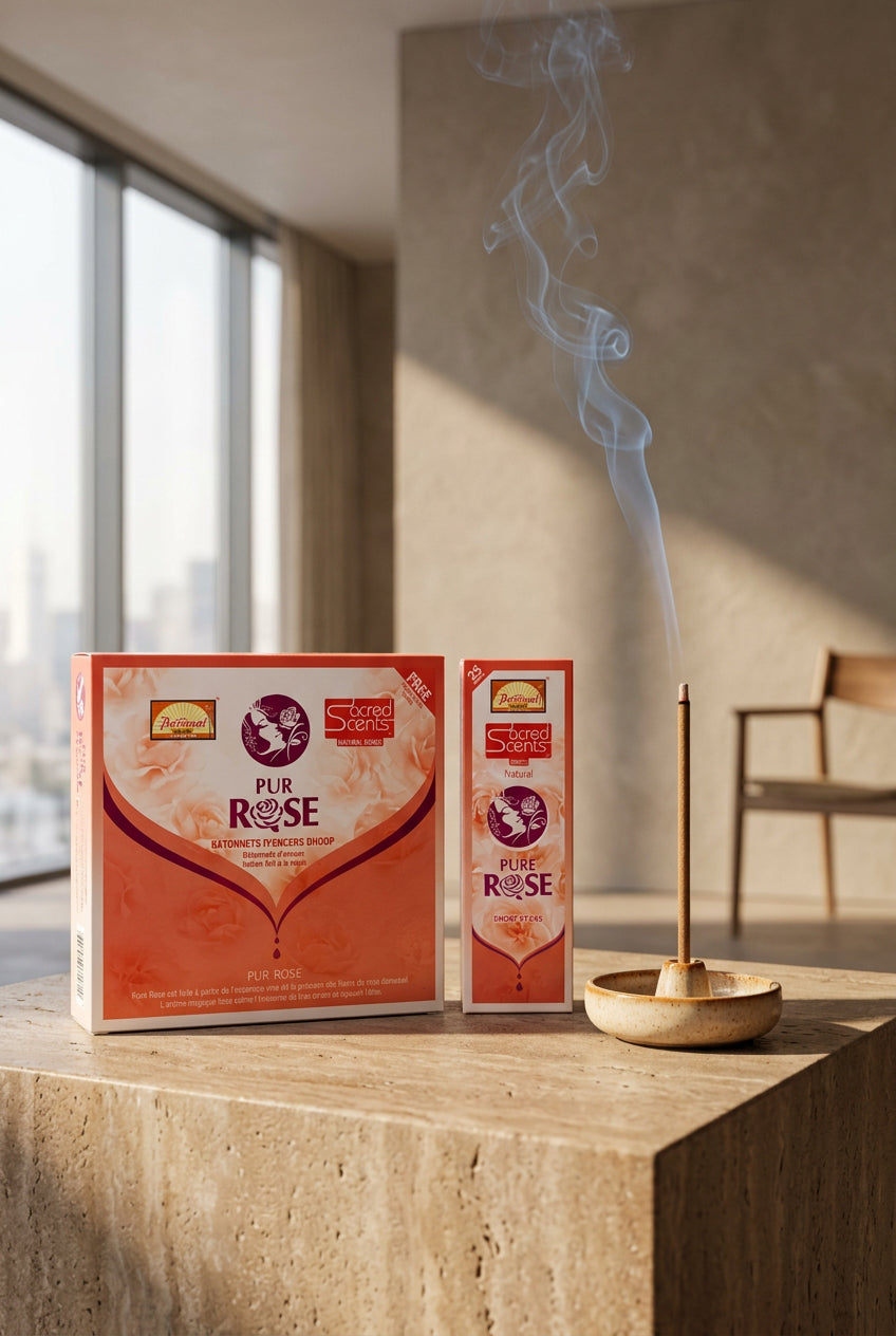 Encens Dhoop Pur Rose – Sacred Scents – Boîte de 6 paquets