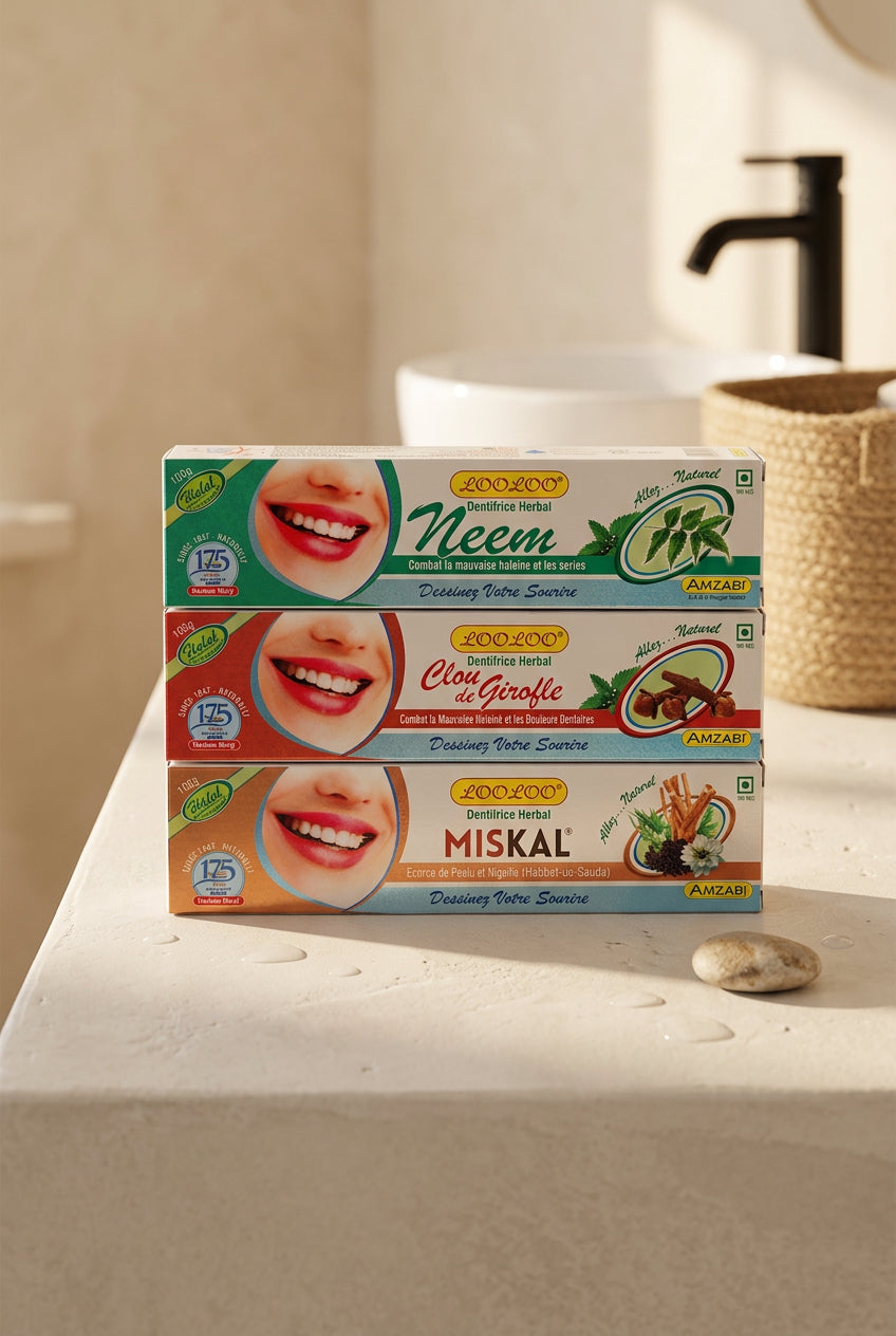 Pack découverte dentifrices Loo Loo – Neem, Clou de Girofle & Miskal – 3 × 100 g